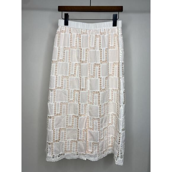 ba&sh Jupe Anira Cutout Skirt Women's Medium A-Line Midi Quiet Luxury Cotton - Picture 3 of 8